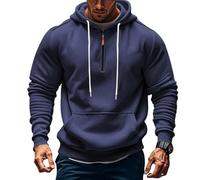 Mens Quarter Zip Hoodies Long Sleeve Hooded with Pocket 1/4 Zipper Sweatshirt T-Shirts Fall Solid Color Pullover Tops suéter de Hombre para el Frio(Navy, XXL)