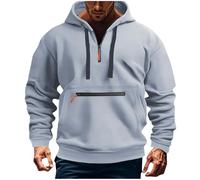 Mens Quarter Zip Hoodies Long Sleeve Hooded with Pockets Fashion 1/4 Zipper Sweatshirts Casual Pullover Tops Shirts suéter para el frío Hombre(Grey, XL)