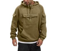 Mens Quarter Zip Hoodies Long Sleeve Tactical Hooded Military Sweatshirt with Multi Pockets Cargo Shirt Pullover Tops suéter para el frío Hombre(Khaki, S)