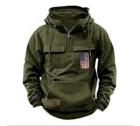 Mens Quarter Zip Hoodies Retro USA Flag Patriotic Hooded Multiple Pockets Sweatshirts Vintage Tactical Pullover Tops playeras para el sol de Trabajo Hombre(Green, XXL)