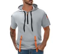 Mens Quarter Zip Hoodies Short Sleeve Shirt Hooded 1/4 Zipper T-Shirts with Pockets Sweatshirt Solid Pullover Tops Sudaderas para Hombre para el Frio(Grey, M)