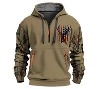 Mens Quarter Zip Hoodies Tactical Hooded Long Sleeve Military Sweatshirt with Multi Pocket Animal Print Pullover Tops Sudaderas para Hombre para el Frio(Khaki, XL)