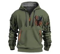 Mens Quarter Zip Hoodies Tactical Hooded Long Sleeve Military Sweatshirt with Multi Pocket Animal Print Pullover Tops suéteres para el frío de Hombre(Green, L)