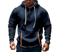 Mens Quarter Zip Hoodies Tactical Military Hooded 1/4 Zipper Sweatshirts Long Sleeve Pullover Tops with Multi Pockets suéter para Hombre para el Frio(Navy, XXXXXL)