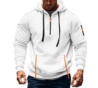 Mens Quarter Zip Hoodies Tactical Military Hooded 1/4 Zipper Sweatshirts Long Sleeve Pullover Tops with Multi Pockets suéter para el frío de Hombre(White, XXXXXL)