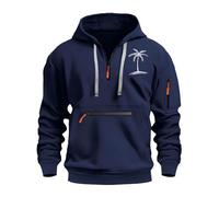 Mens Quarter Zip Hoodies Tactical Military Hooded Palm Print Sweatshirts with Multi Pockets Long Sleeve Pullover Tops suéter para Hombre para el Frio(Navy, M)