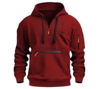 Mens Quarter Zip Hoodies Tactical Military Hooded Palm Print Sweatshirts with Multi Pockets Long Sleeve Pullover Tops suéter para el frío Hombre(Red, XXL)