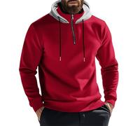 Mens Quarter Zip Hoodies Thin Fleece Lined Hooded Long Sleeve Color Block Sweatshirts 2025 Winter Fall Pullover Tops playeras para el sol de Trabajo Hombre(Red, XL)