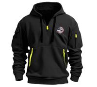 Mens Quarter Zip Hoodies USA Flag Hooded with Multi Pockets Military Tactical Pullover Tops Long Sleeve Sweatshirts playeras para el sol de Trabajo Hombre(Black, XXXL)