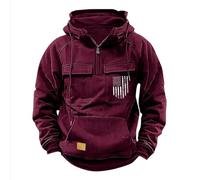 Mens Quarter Zip Hoodies USA Flag Patriotic Hooded with Pockets 2025 Retro Sweatshirts Vintage Tactical Pullover Tops playeras para el sol de Trabajo Hombre(Red, M)