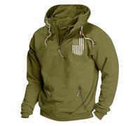 Mens Quarter Zip Hoodies Vintage USA Flag Patriotic Hooded Tactical 1/4 Zipper Sweatshirts with Pocket Pullover Tops suéteres para el frío de Hombre(Green, L)