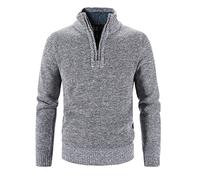 Mens Quarter Zip Jumper, Thick Stand Up Collar Long Sleeve Knitwear, Knitted Pullover Sweater, Cable Knit Jumper Tops Autumn Winter Warm Solid Color Sweater Slim Fit Casual Work Jumpers Grey