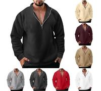 Mens Quarter Zip Jumper UK Polar Fleece Pullover Long Sleeve Sweatshirt Stand Collar Jacket Classic Sweater Smart Solid Color Sweatshirts Thermal Tops Warm Casual Wear S-3XL Black