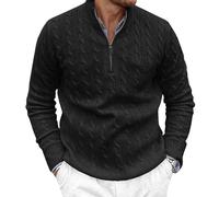 Mens Quarter Zip Jumpers, Stand Collar Knitted Sweater, Cotton Pullover Sweater, Cable Knit Jumper Casual Long Sleeve Knitwear Slim Fit Zip Up Jumpers Autumn Winter Warm Solid Color Jumpers Black