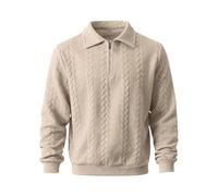 Men's Quarter Zip Knit Jumper Cable Pattern Polo Collar Smart Top | Mens Jumpers Quarter Zip Knitted Sweater Classic Texture Soft Smart Casual Business Office Outerwear