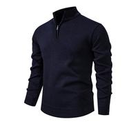 Men's Quarter Zip Knitted Pullover Long Sleeve V Neck Jumpers Zipper Knitted Knitwear 1/2 Zip Warm Sweaters for Men 1/4 Zip Top Sweatshirt Loose Fit Winterpullover Golf Gifts for Men Navy