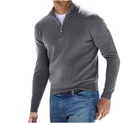 Men's Quarter Zip Sweatshirt Stand Collar Plain Casual Slim Fit Pullover Sweater Knitted Jumper V-Neck Long Sleeve Tops Regular Fit Classic Knitting Shirt Fall Clothes Men Gray