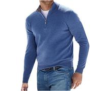 Men's Quarter Zip Sweatshirt Stand Collar Plain Casual Slim Fit Pullover Sweater Knitted Jumper V-Neck Long Sleeve Tops Regular Fit Classic Knitting Shirt Fall Clothes Men Navy
