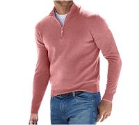 Men's Quarter Zip Sweatshirt Stand Collar Plain Casual Slim Fit Pullover Sweater Knitted Jumper V-Neck Long Sleeve Tops Regular Fit Classic Knitting Shirt Fall Clothes Men Pink