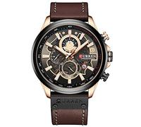 Men's Quartz Chronograph Waterproof Business Sports Watch Leather Strap Brown, Brown, Sports