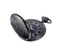 Mens Quartz Pocket Watch with Black Dial and Chain, Black Quartz Movement