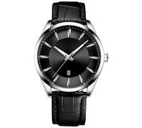 Men's Quartz Watch 45mm Alloy Case Leather Strap Water-Resistant 3ATM