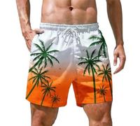 Men's Quick Dry Gradient Palm Tree Print Swimming Shorts, Elastic Drawstring Waist Hawaiian Board Shorts with Breathable Mesh Lining & Side Pockets, Casual Holiday Surf Beach Gym Summer Short Pants