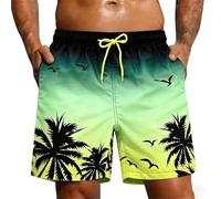 Men's Quick Dry Gradient Palm Tree Print Swimming Shorts, Elastic Drawstring Waist Hawaiian Board Shorts with Breathable Mesh Lining & Side Pockets, Casual Holiday Surf Beach Gym Summer Short Pants