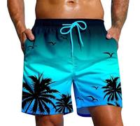 Men's Quick Dry Gradient Palm Tree Print Swimming Shorts, Elastic Drawstring Waist Hawaiian Board Shorts with Breathable Mesh Lining & Side Pockets, Casual Holiday Surf Beach Gym Summer Short Pants