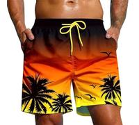 Men's Quick Dry Gradient Palm Tree Print Swimming Shorts, Elastic Drawstring Waist Hawaiian Board Shorts with Breathable Mesh Lining & Side Pockets, Casual Holiday Surf Beach Gym Summer Short Pants