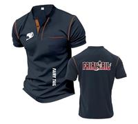 Mens Quick Dry Henley T-Shirts Tee Top Clothes for F.ai.r.y T.a.il Fitness Print Half Comfort Short Sleeve Polo Shirts Stand Collar Gym Wear-ZQS||xx_l