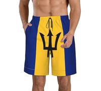 Men's Quick-Dry Swim Trunks with Pockets Flag of Barbados Stretch Beach Shorts for Surfing Swimming Vacation - Drawstring Elastic Waist Lightweight Board Shorts Swimsuit