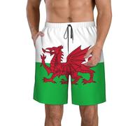Men's Quick-Dry Swim Trunks with Pockets Flag of Wales Welsh Stretch Beach Shorts for Surfing Swimming Vacation - Drawstring Elastic Waist Lightweight Board Shorts Swimsuit
