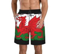 Men's Quick-Dry Swim Trunks with Pockets Grunge Flag Wales Stretch Beach Shorts for Surfing Swimming Vacation - Drawstring Elastic Waist Lightweight Board Shorts Swimsuit
