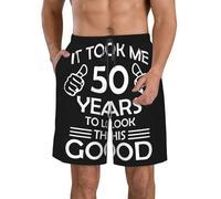 Men's Quick-Dry Swim Trunks with Pockets Happy 50th Birthday Stretch Beach Shorts for Surfing Swimming Vacation - Drawstring Elastic Waist Lightweight Board Shorts Swimsuit