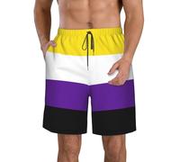 Men's Quick-Dry Swim Trunks with Pockets Non-Binary Enby Pride Flag Stretch Beach Shorts for Surfing Swimming Vacation - Drawstring Elastic Waist Lightweight Board Shorts Swimsuit