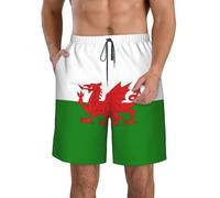Men's Quick-Dry Swim Trunks with Pockets Welsh Wales Flag Stretch Beach Shorts for Surfing Swimming Vacation - Drawstring Elastic Waist Lightweight Board Shorts Swimsuit
