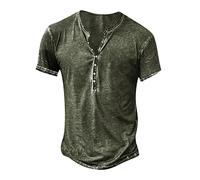 Men's Quick Dry T-Shirt Mens Fashion Short Sleeved Tops for Male 3XL Distressed Grandad Collar Short Sleeved Button Down Henley Shirts Plain Tshirt Men's V Neck (Green, XXL)
