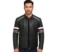 Mens Quilted Cafe Racer Leather Jacket Vintage Motorcycle Style Retro Zip Up Real Sheepskin Biker Jackets | Winter Leather Jackets for Men UK (UK, Alpha, XXL, Regular, Regular, Black)