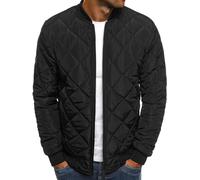 Men's Quilted Diamond Pattern Bomber Jackets Lightweight Padded Coats Outwear for Man Casual Windproof Bomber Padded Jackets (Black,EU Size M=Aisa L)