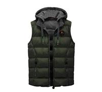 Mens Quilted Gilet Double-Sided Bodywarmer Hooded Vest Sleeveless Jacket with Hood Army Green 2XL