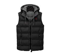Mens Quilted Gilet Double-Sided Bodywarmer Hooded Vest Sleeveless Jacket with Hood Black 2XL
