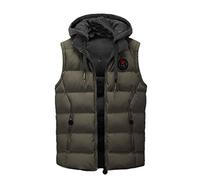 Mens Quilted Gilet Double-Sided Bodywarmer Hooded Vest Sleeveless Jacket with Hood Coffee 2XL