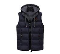 Mens Quilted Gilet Double-Sided Bodywarmer Hooded Vest Sleeveless Jacket with Hood Dark Blue XL