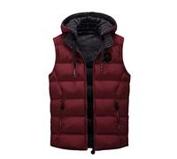Mens Quilted Gilet Double-Sided Bodywarmer Hooded Vest Sleeveless Jacket with Hood Red 2XL