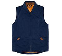 Men's Quilted Lined Vest Washed Canvas Winter Warm Outdoor Hunting Work Utility Travel Vest Jacket - Blue - X-Large