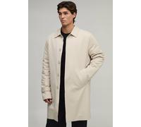 Men's Quilted Padded Longline Mac Jacket | Stone | Size X-Small | BOOHOOMAN