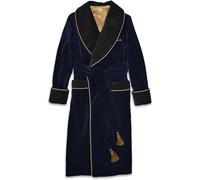 Men's Quilted Smoking Long Robe Jackets Blue Velvet Dressing Smoking Jacket Party Wear Long Coat (UK, Alpha, L, Regular, Regular, Blue)
