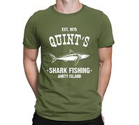 Mens Quints Fishing Shark Jaws Inspired Amity Cult Movie T-Shirt Khaki (XL)