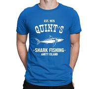 Mens Quints Fishing Shark Jaws Inspired Amity Cult Movie T-Shirt Royal Blue (M)